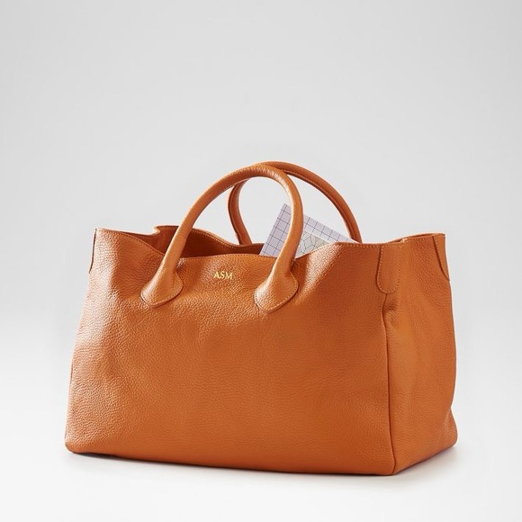 Mark & Graham Elisabetta Slouch Leather Handbag Tangerine Pebbled Leather - Picture 2 of 10